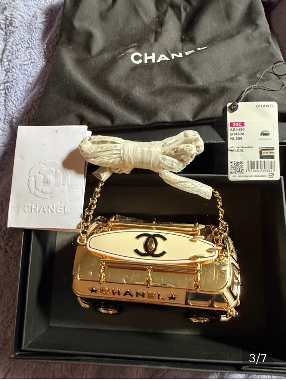 CHANEL Gold Mini Van Bag Charm with Cream Surfboard Accent